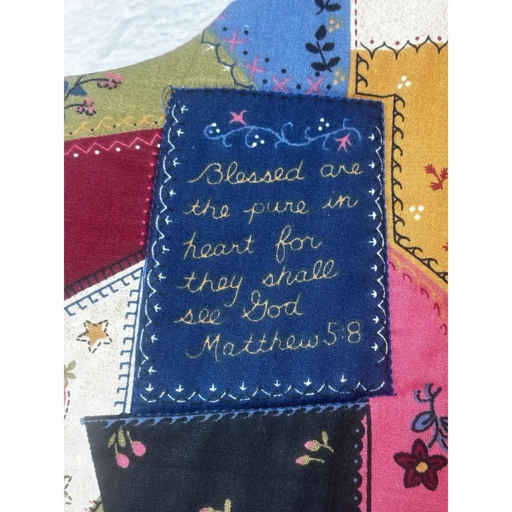 Christmas Patchwork‎ Vest Blue Red Religious Scripture Handmade